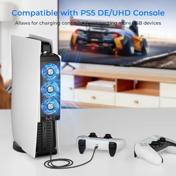 PS5 Cooling Fan with LED Light USB 3.0 Port Quiet Efficient Cooling System