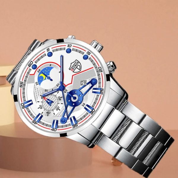 Reloj Hombre Men’s Luxury 3-Piece Business Watches Mens Full Calendar Leisure Sports Watch Men Stainless Steel Quartz WishWatch
