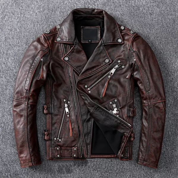 Vintage Brown Motorcycle Leather Jacket Men in pakistan