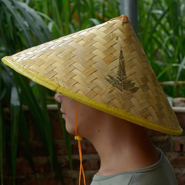 Chinese Retro Bamboo Rattan Fisherman Hat Handmade Weave Straw Bucket Hat Tourism Rain Dance Props Cone Fishing Sunshade Hat