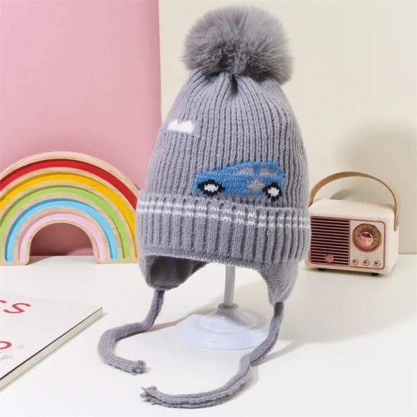 Winter Children’s Thickened Knitted Hats For Boy Girl Cotton Warm Hat Cartoon Dinosaur Kids Toddler Ear Protection Beanies Cap
