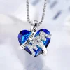 Luxury Fashion "Mom" Pendant Necklace Red Blue Heart Crystal Jewelry Ladies Anniversary Birthday Christmas Mother's Day Gift