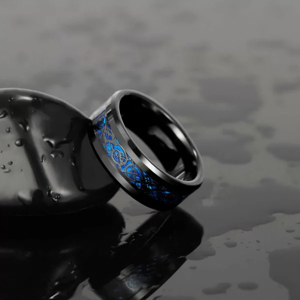 Men Stainless Steel Celtic Dragon Ring Heart Black Zircon Women Wedding Rings Set Valentine’s Day Jewelry