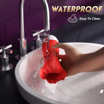 4-in-1 male masturbator with app control and textured sleeve on a nightstand (2).