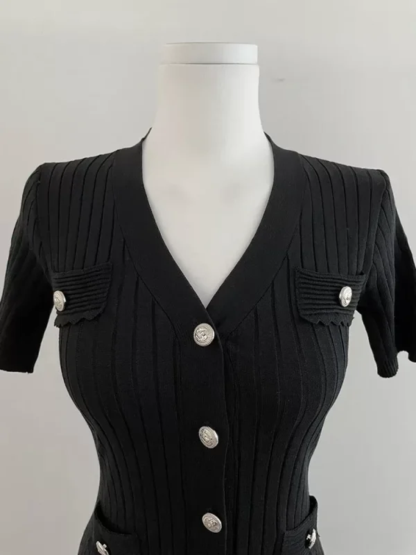 Summer Midi Dress Knitted Black Bodycon Korea Style Dresses 2024