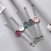 Women's Wristwatches Luxury Silver Popular Pink Dial Flowers Metal Ladies Bracelet - Image 6