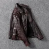 Vintage Brown Motorcycle Leather Jacket Men in pakistan - Image 6