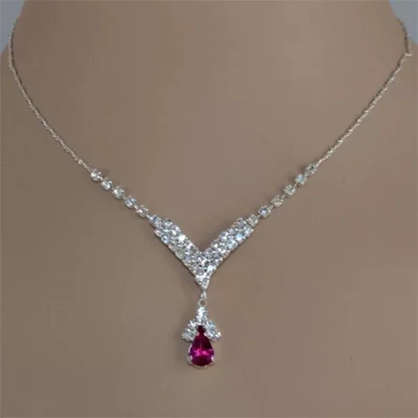 Fashion Blue Green Red Colorful Water Drop Rhinestone Women’s Necklace