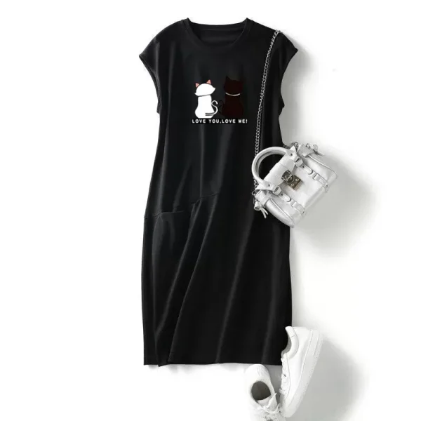 Women Summer Kawaii Cat Print Dress Korean Fashion