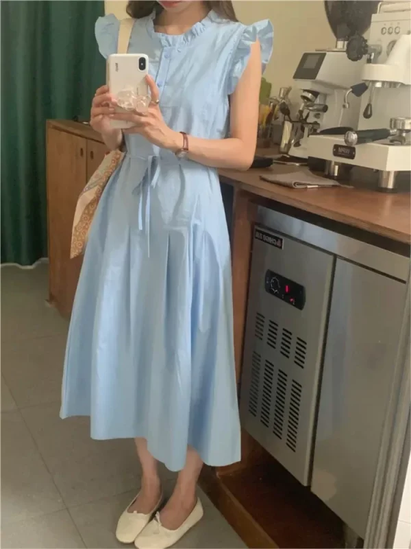Summer Long Dress Girls Ruffle Fashion Korean Style 2024