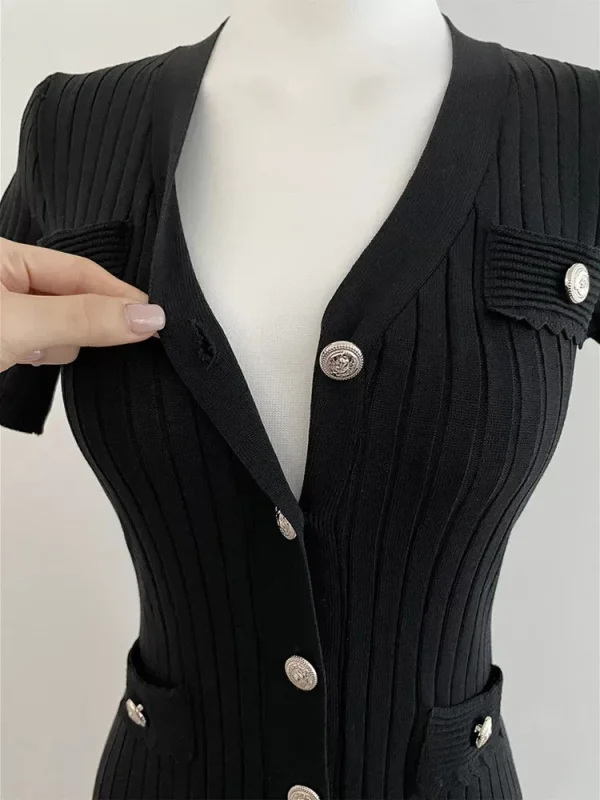 Summer Midi Dress Knitted Black Bodycon Korea Style Dresses 2024