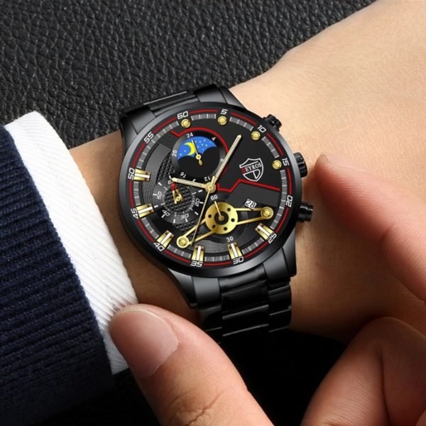 Reloj Hombre Men’s Luxury 3-Piece Business Watches Mens Full Calendar Leisure Sports Watch Men Stainless Steel Quartz WishWatch