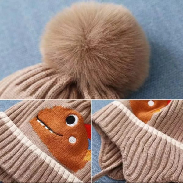 Winter Children’s Thickened Knitted Hats For Boy Girl Cotton Warm Hat Cartoon Dinosaur Kids Toddler Ear Protection Beanies Cap