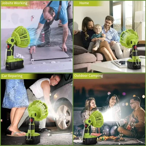 Multifunction Fan with LED Light for Ryobi 18V Battery Portable Outdoor Camping Fan