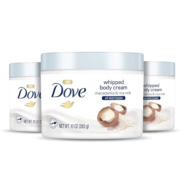 Dove Whipped Body Cream Dry Skin Moisturizer Macadamia and Rice Milk Nourishes Skin