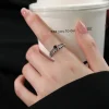 Sterling Silver Black Zircon Wheat Leaf Ring | Double Layer Party Jewelry - Image 5