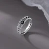 Sterling Silver Black Zircon Wheat Leaf Ring | Double Layer Party Jewelry - Image 3