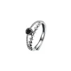 Sterling Silver Black Zircon Wheat Leaf Ring | Double Layer Party Jewelry - Image 6