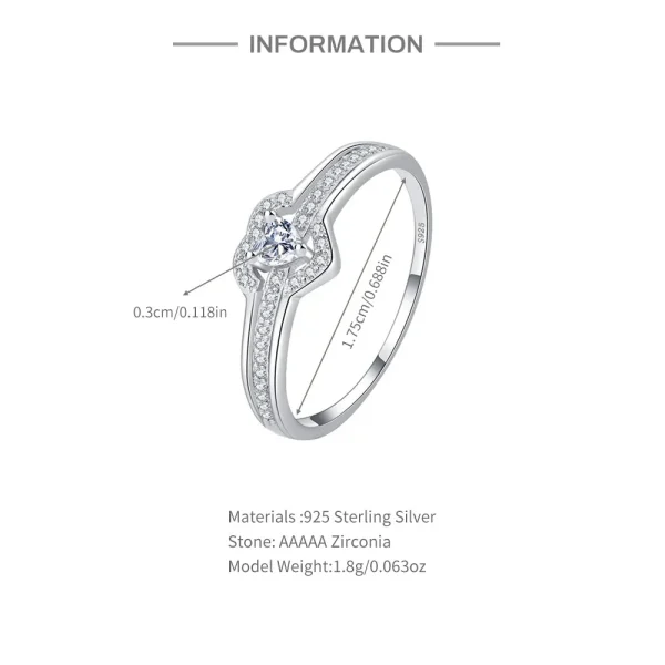 Sterling Silver Hollow Heart Double Layer Diamond Promise Rings For Couple