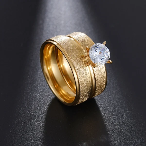 Golden Titanium Steel Romantic Wedding Ring