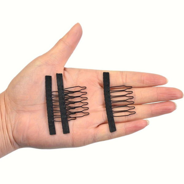 Nunify 12-24Pcs/Lot Black Wig Comb Clips With Steel Tooth Polyester Cloth Wig Accessories Styling Tools Convenient For Hair