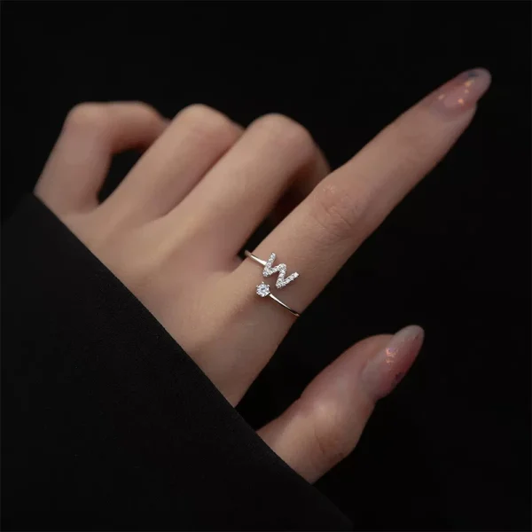 Fashion 925 Sterling Silver 26 Letter Ring Sparkling Diamond Zircon Open Ring Index Finger Your Name Ring Birthday Party Jewelry
