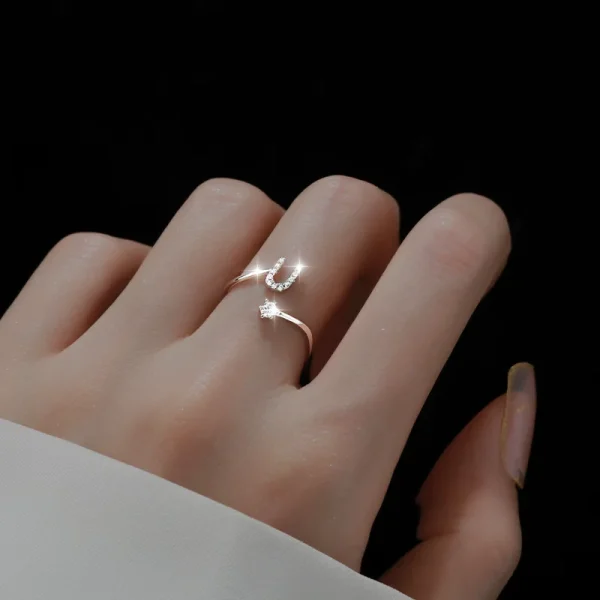 Fashion 925 Sterling Silver 26 Letter Ring Sparkling Diamond Zircon Open Ring Index Finger Your Name Ring Birthday Party Jewelry