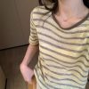 Korean style striped short sleeve sweater for women summer 2024 (1).
