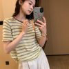 Korean style striped short sleeve sweater for women summer 2024 (2).