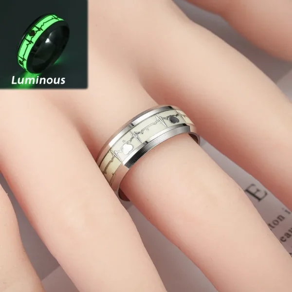 Luminous Stainless Steel Love Heart Finger Rings For Couple