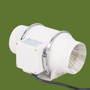 A white exhaust fan featuring a green light, ideal for dust ventilation in homes