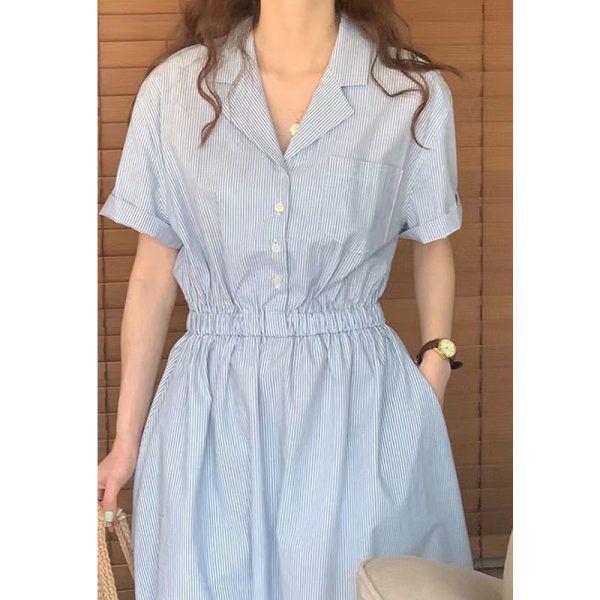 Elegant Korean Striped Shirt Dress – Summer Fashion 2025