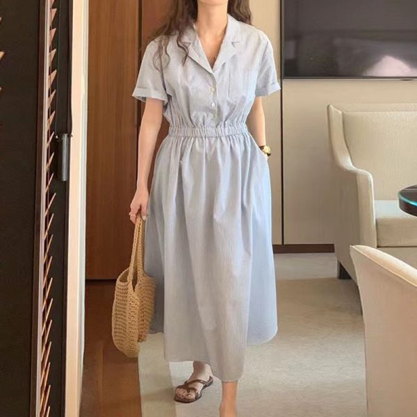 Elegant Korean Striped Shirt Dress – Summer Fashion 2025
