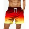 Men's Beach Shorts Gradient Color Block Drawstring Summer Men's swim Trunks Elastic Waist 3D Print Breathable Short Streetwear - Image 2