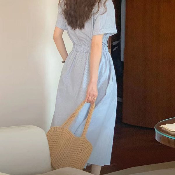 Elegant Korean Striped Shirt Dress – Summer Fashion 2025
