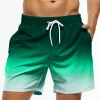 Men's Beach Shorts Gradient Color Block Drawstring Summer Men's swim Trunks Elastic Waist 3D Print Breathable Short Streetwear
