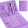 Purple Leather Manicure Set with Nail Clippers, Scissors, and Tools