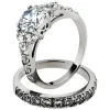 Men Fashion Stainless Steel Black Ring Ladies Rhinestone Silver Color Couple Ring - Image 2