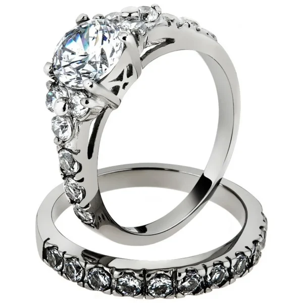 Men Fashion Stainless Steel Black Ring Ladies Rhinestone Silver Color Couple Ring