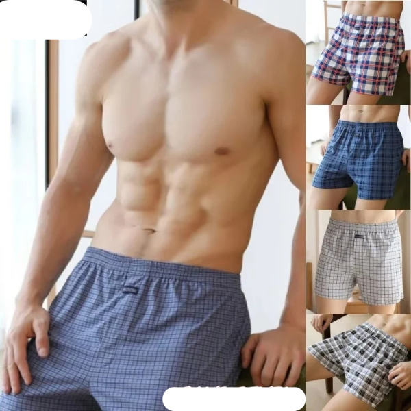 Men’s Arrow Pants Cotton Lattice Underwear Loose High Waist Summer
