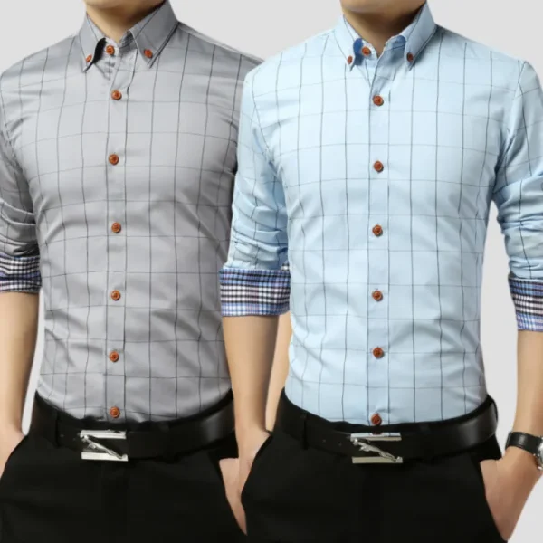Buy Men’s plaid shirt Casual Long Sleeve Slim Shirt