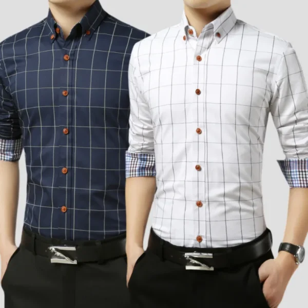 Buy Men’s plaid shirt Casual Long Sleeve Slim Shirt