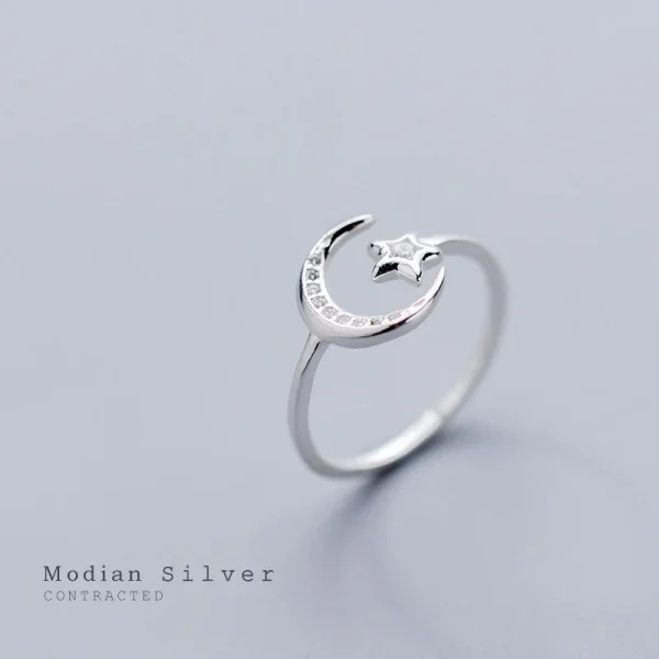 Sterling Silver Twinkle Star Moon Ring for Women