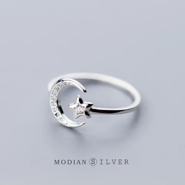 Sterling Silver Twinkle Star Moon Ring for Women
