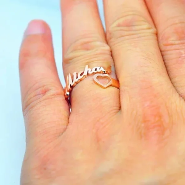 New Fashion Custom Ring Personalized Name Ring With Heart Custom Nameplate Ring For Couple Lover Graduation Keepsake Gift