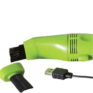 Mini Green USB Vacuum Cleaner with Brush Attachment and USB Cable