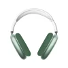 Green Apple AirPods Max headphones on a white background. Mint green over-ear headphones with white headband. Wireless headphones, Apple AirPods Max in green.