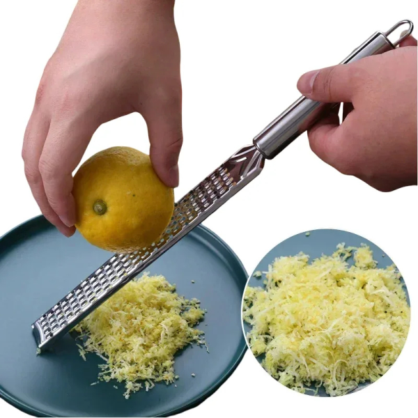 Stainless Steel Cheese Grater with Long Handle – 2-in-1 Tool.