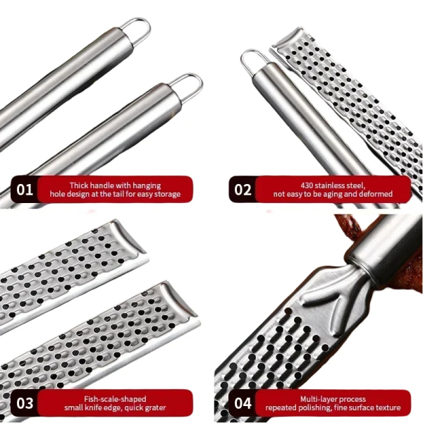 Stainless Steel Cheese Grater with Long Handle – 2-in-1 Tool.