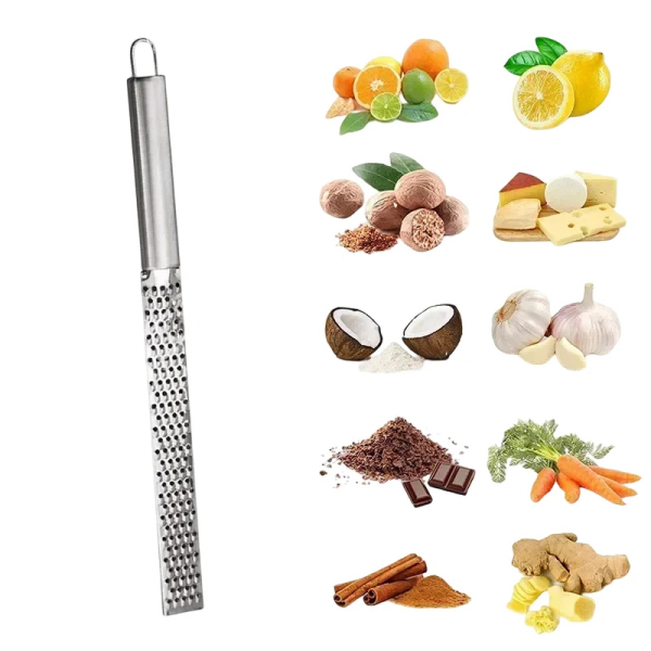 Stainless Steel Cheese Grater with Long Handle – 2-in-1 Tool.